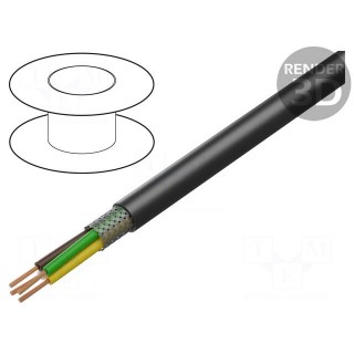 Wire | LiY-CY | 3x0.34mm2 | shielded,tinned copper braid | PVC | black