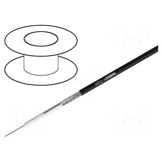 Wire: coaxial | 1x19AWG | solid | Cu | PVC | black | 5mm