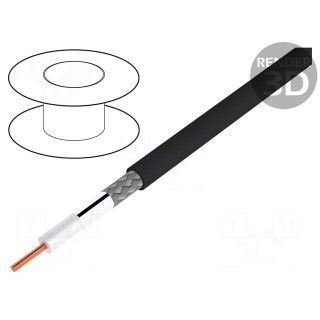 Wire: coaxial | H155,RG58 | 1x16AWG | stranded | Cu | PE | black | 100m