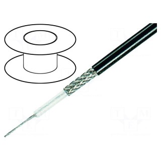 Wire: coaxial | RG58CU | stranded | OFC | PVC | black | 100m | Øcable: 5mm