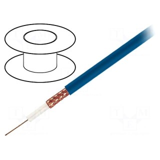 Wire: coaxial | RG59-flex | 1x75Ω | stranded | OFC | PVC | blue | 100m