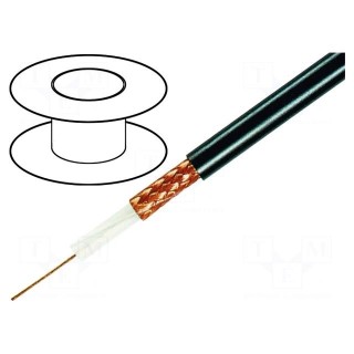 Wire: coaxial | RG59 | 1x75Ω | solid | Cu | PVC | black | 100m | 6.1mm | 2kVAC