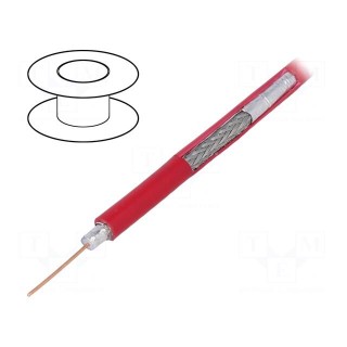 Wire: coaxial | RG59 | 1x75Ω | solid | Cu | PVC | red | 100m | 6.1mm