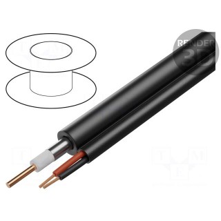 Wire: coaxial | hybrid,RG59 | black | solid,stranded | CCA | PVC | 75Ω