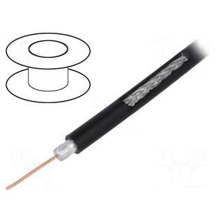 Wire: coaxial | RG6 | solid | Cu | PE | black | 100m | Øcable: 6.91mm