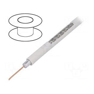 Wire: coaxial | RG6 | solid | Cu | PVC | white | 100m | Øcable: 6.91mm