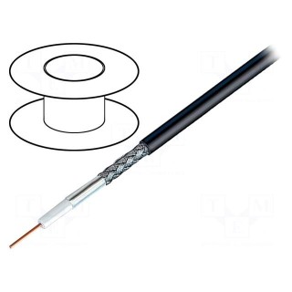 Wire: coaxial | RG6 | solid | CCS | PVC | black | 305m | Øcable: 6.9mm