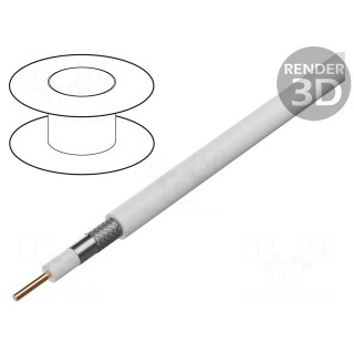 Wire: coaxial | RG6 | solid | Cu | PVC | white | 100m | Øcable: 7mm