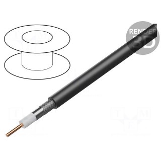 Wire: coaxial | RG6 | 1x18AWG | solid | Cu | FRNC | black | 100m | CPR: Dca