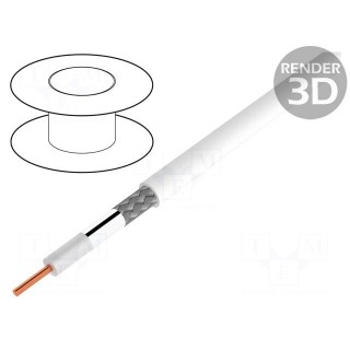 Wire: coaxial | SAT-KOAX-1.1/4.8 | solid | Cu | PVC | white | 100m | 6.8mm