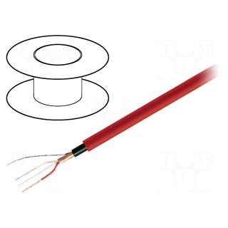 Wire: microphone cable | 1x2x0,22mm2 | red | OFC | LSZH | -15÷70°C | 100m
