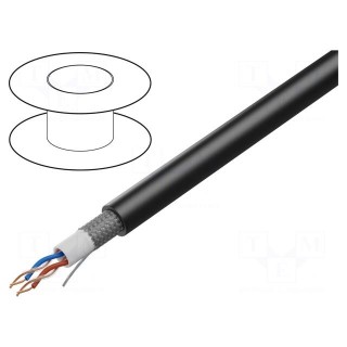 Wire: microphone cable | 2x2x0.22mm2 | black | OFC | -15÷70°C | PVC