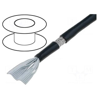 Wire: ribbon | round | 1.27mm | stranded | Cu | PVC | black | 30.5m | 9x28AWG