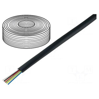 Wire: telecommunication cable | 6x28AWG | stranded | black | 500m
