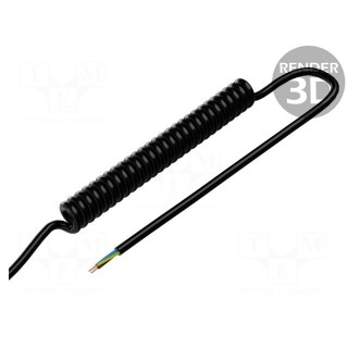 Wire: coiled | 3G1.5mm2 | unshielded | PUR | black | 300V,500V | 0.2m