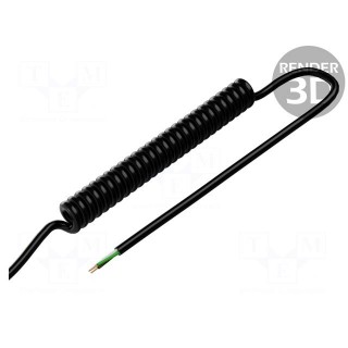Wire: coiled | 3x0.35mm2 | unshielded | PUR | black | 300V | 0.5m | 2m