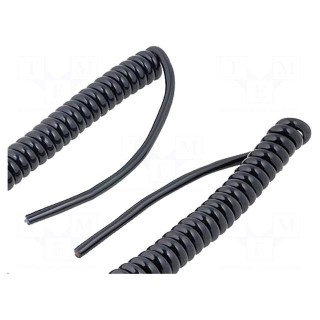 Wire: coiled | 2x0,25mm2 | unshielded | PUR | black | 500V | 0.5m | 2m