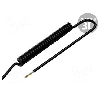 Wire: coiled | 5x0.15mm2 | unshielded | PUR | black | 300V | 0.8m | 3.2m
