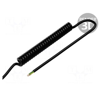 Wire: coiled | 6x0.22mm2 | unshielded | PUR | black | 300V | 0.1m | 0.4m
