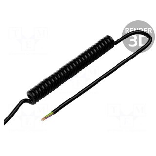Wire: coiled | 7x0.22mm2 | unshielded | PUR | black | 300V | 0.2m | 0.8m
