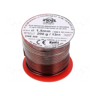 Coil wire | single coated enamelled | 1.5mm | 0.2kg | -65÷200°C