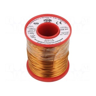 Coil wire | single coated enamelled | 1mm | 1kg | -65÷200°C | Core: Cu