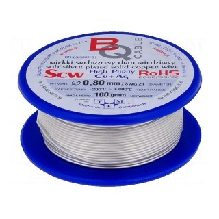 Silver plated copper wires | 0.8mm | 100g | 22m | -200÷800°C