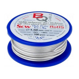 Silver plated copper wires | 1.5mm | 100g | Cu,silver plated | 6m