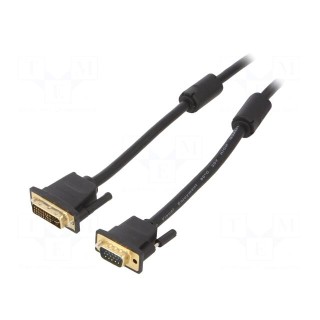 Cable | D-Sub 15pin HD plug,DVI-I (24+5) plug | PVC | Len: 5m | black