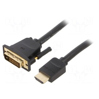 Cable | DVI-D (24+1) plug,HDMI plug | PVC | Len: 1.5m | black | 30AWG