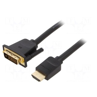 Cable | DVI-D (24+1) plug,HDMI plug | PVC | Len: 1m | black | 30AWG