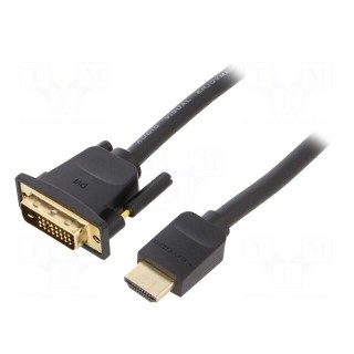 Cable | DVI-D (24+1) plug,HDMI plug | PVC | Len: 2m | black | 30AWG