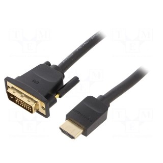 Cable | DVI-D (24+1) plug,HDMI plug | PVC | Len: 3m | black | 30AWG