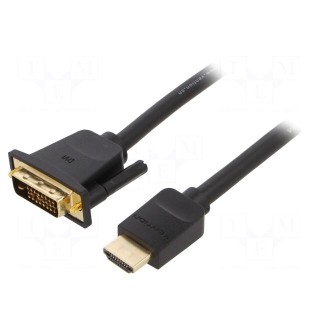 Cable | DVI-D (24+1) plug,HDMI plug | PVC | Len: 5m | black | 30AWG