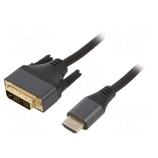 Cable | DVI-D (18+1) plug,HDMI plug | textile | 1.8m | black