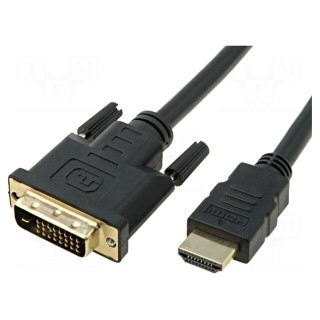 Cable | DVI-D (24+1) plug,HDMI plug | 3m | black