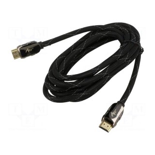 Cable | HDMI 1.4 | HDMI plug,both sides | textile | 3m | black | 30AWG
