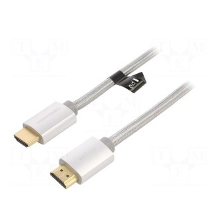 Cable | HDMI 2.0 | HDMI plug,both sides | PVC | textile | 0.75m | silver