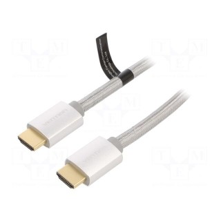 Cable | HDMI 2.0 | HDMI plug,both sides | PVC | textile | 10m | silver