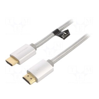 Cable | HDMI 2.0 | HDMI plug,both sides | PVC | textile | 2m | silver