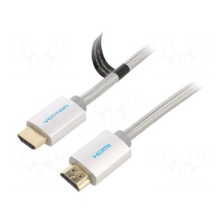 Cable | HDMI 2.0 | HDMI plug,both sides | PVC | textile | 3m | silver