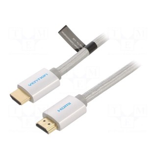 Cable | HDMI 2.0 | HDMI plug,both sides | PVC | textile | 8m | silver