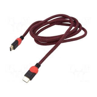 Cable | HDMI 2.0 | HDMI plug,both sides | textile | Len: 3m | black-red