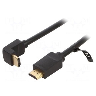 Cable | HDMI 2.0 | HDMI plug,HDMI plug 90° | PVC | 1.5m | black | 30AWG