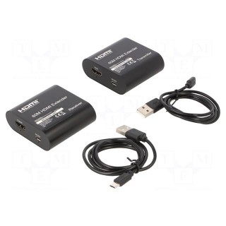 HDMI extender | HDMI 1.3 | black | Kit: transmitter,receiver | Cat: 6