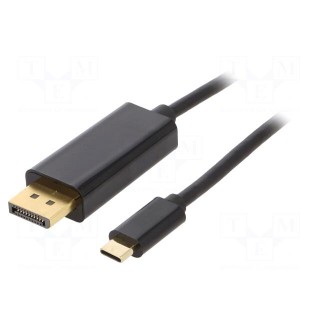 Adapter | DisplayPort plug,USB C plug | gold-plated | 1.8m | black