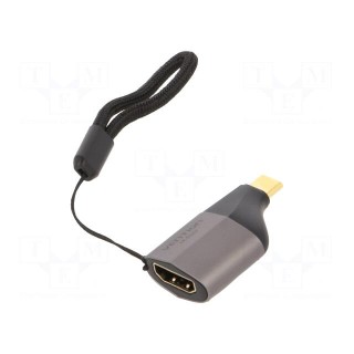 Adapter | HDMI 2.0 | HDMI socket,USB C plug | gold-plated | grey