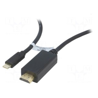 Adapter | HDMI plug,USB C plug | 3m | black | 32AWG | black