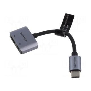 Adapter | Jack 3.5mm socket,USB C socket,USB C plug | 0.1m | grey