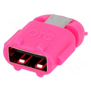 Adapter | OTG,USB 2.0 | USB A socket,USB B micro plug | pink